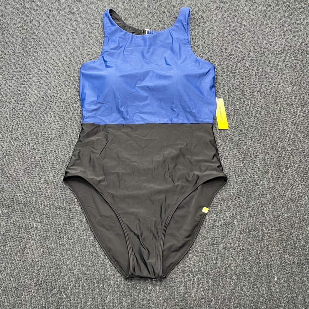 Summersalt The Cove One Piece Swimsuit Blue Black Colorblock High Neck Size 12